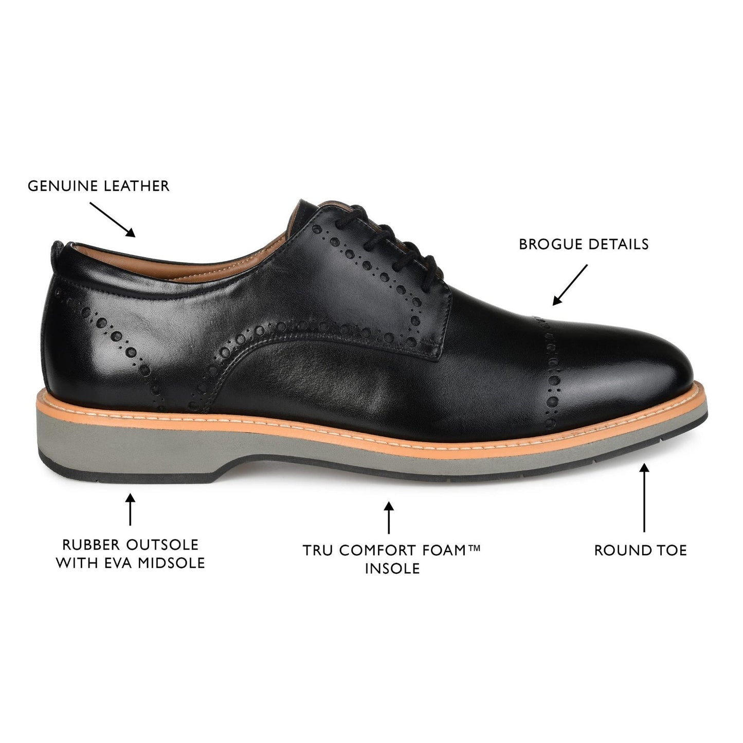 Thomas & Vine Mens Fremont Cap Brogue Derby Shoe Comfort Lace Up Black SZ 8.5 M