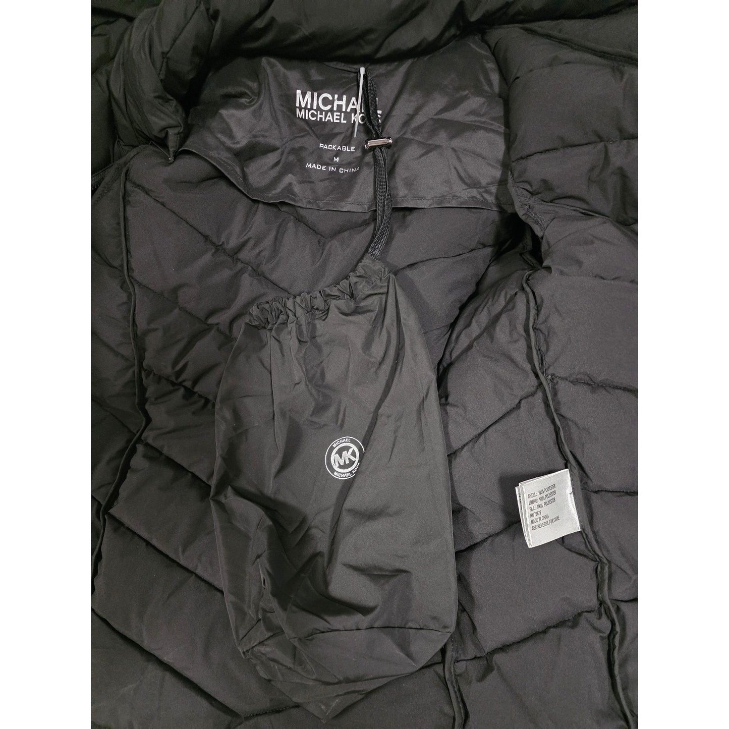 MICHAEL Michael Kors Hooded Packable Down Puffer Jacket Coat Zip Front Black M