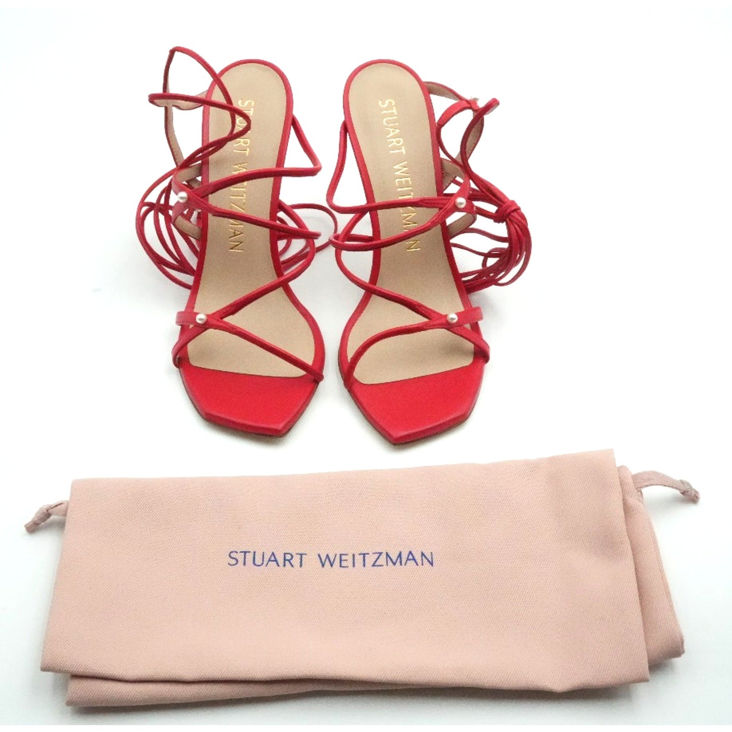 Stuart Weitzman Astrid Red Leather Ankle Wrap Sandal Pumps Size 8.5 B