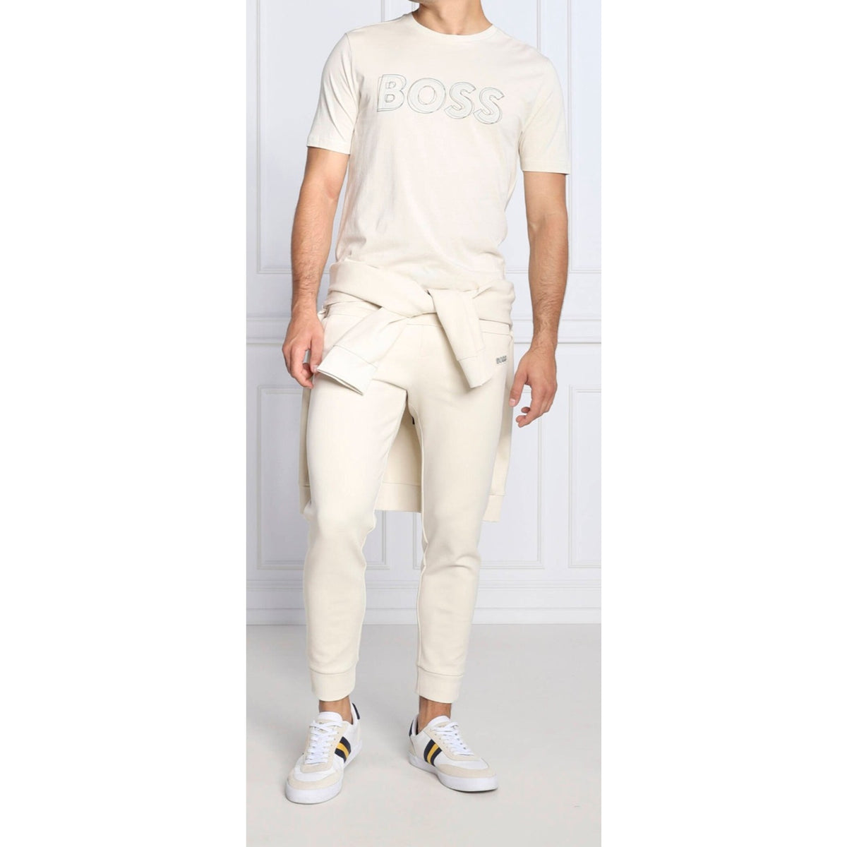 BOSS Men's Scribble Logo Jersey Cotton T-Shirt, Oat Milk, Medium