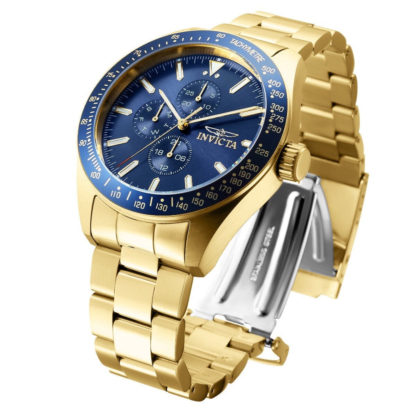 Invicta Men's Aviator Storm Blue Dial Gold-Tone Stainless Steel Watch 45mm, Gold