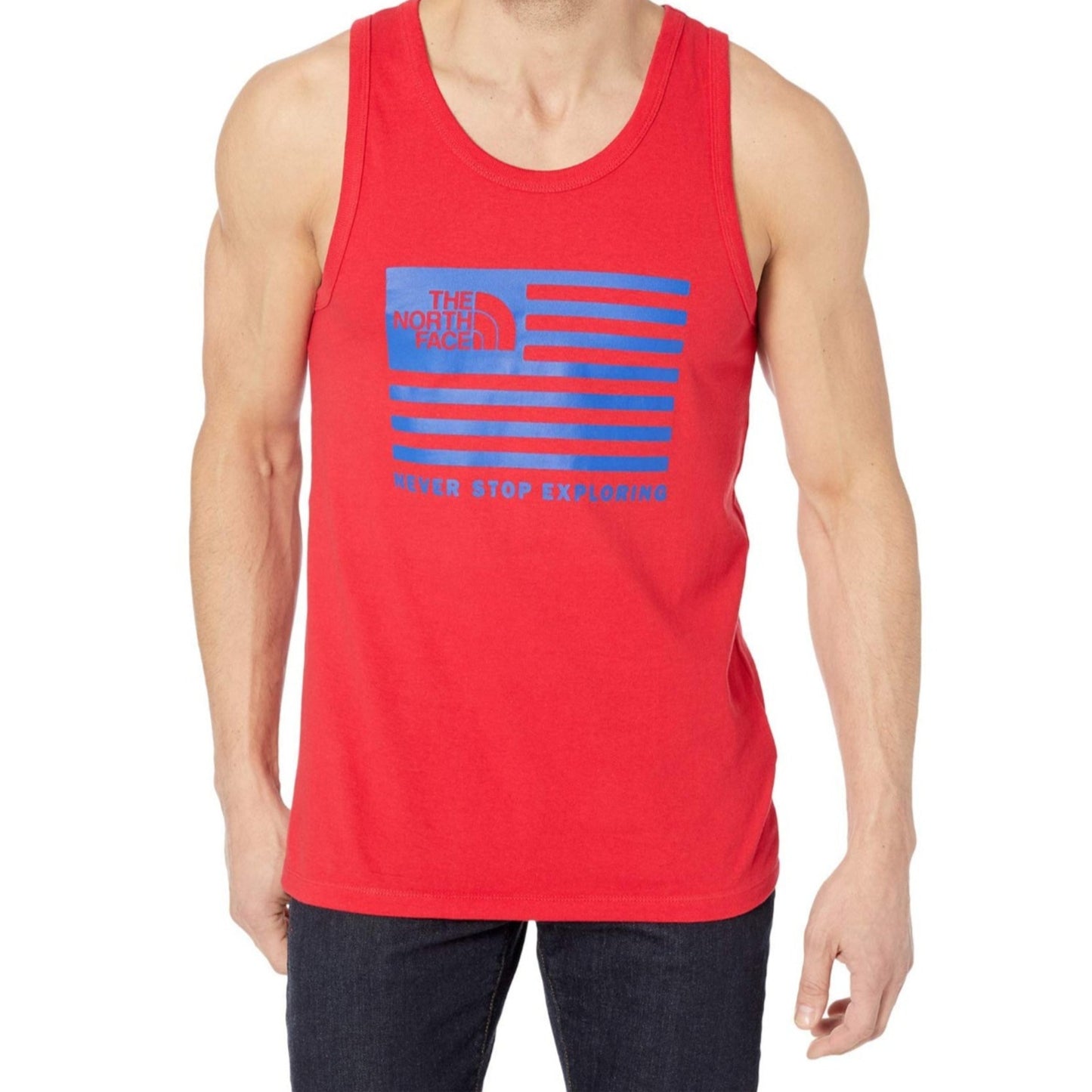 The North Face Red Tank Flag Logo Never Stop Exploring Red LG