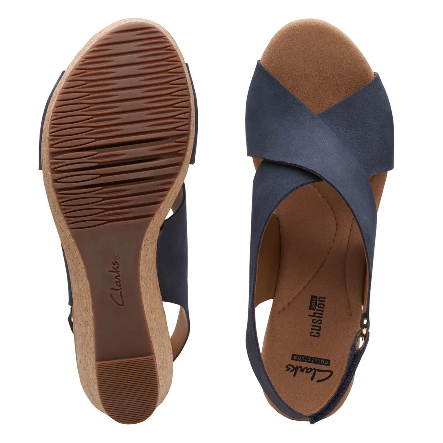 Clarks Women's Annadel Eirwyn Wedge Sandal, Navy Nubuck, 8.5 M US