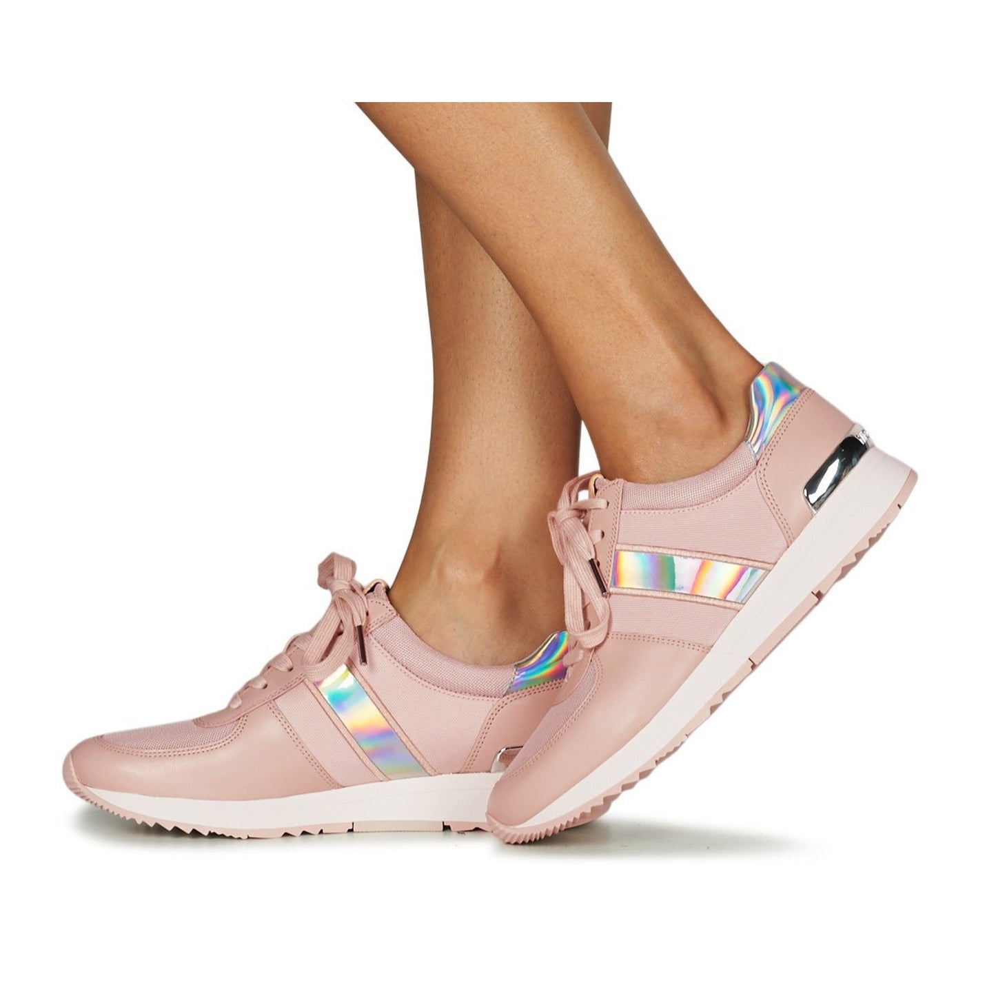 Michael Kors MK Allie Trainer Lace-up Mesh Hologram Sneakers Soft Pink 8 M