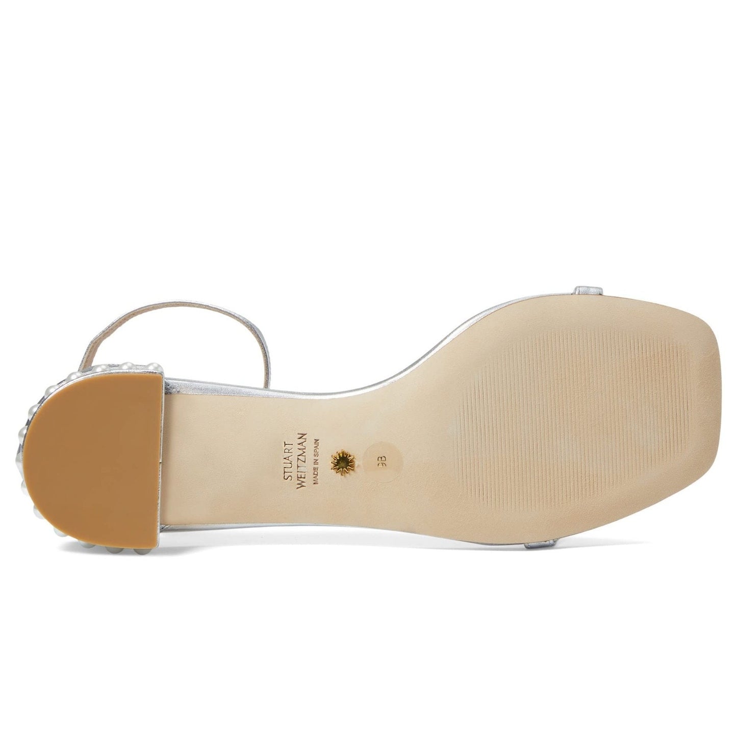 Stuart Weitzman Nudistcurve Pearl Womens Flat Sandal Platino Silver 9 B