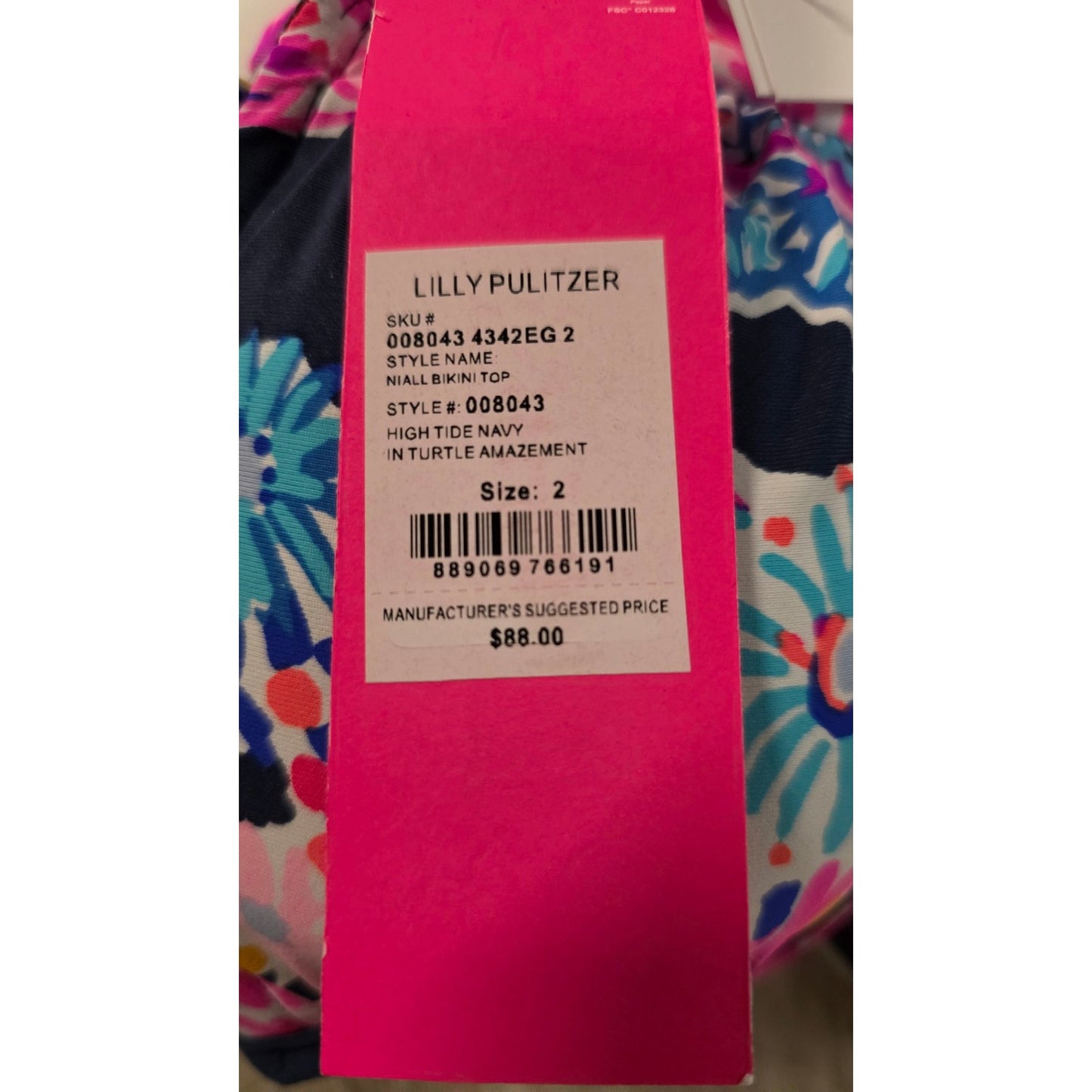 Lilly Pulitzer Niall Bikini Top High Tide Navy In Turtle Amazement Size 2