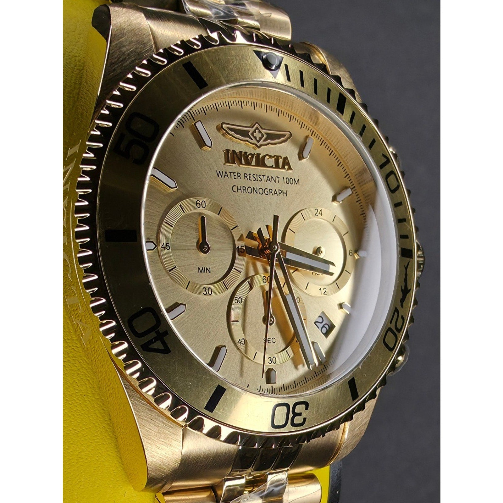 Invicta Pro Diver Titan Men's Luxury Watch Chrono Gold Dial - 43mm, Gold Invicta