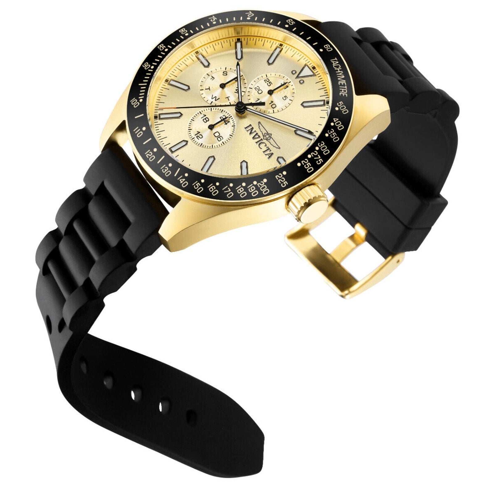 Invicta Aviator Nomad Men's Watch - 45mm, Black band , Gold Dial Invicta
