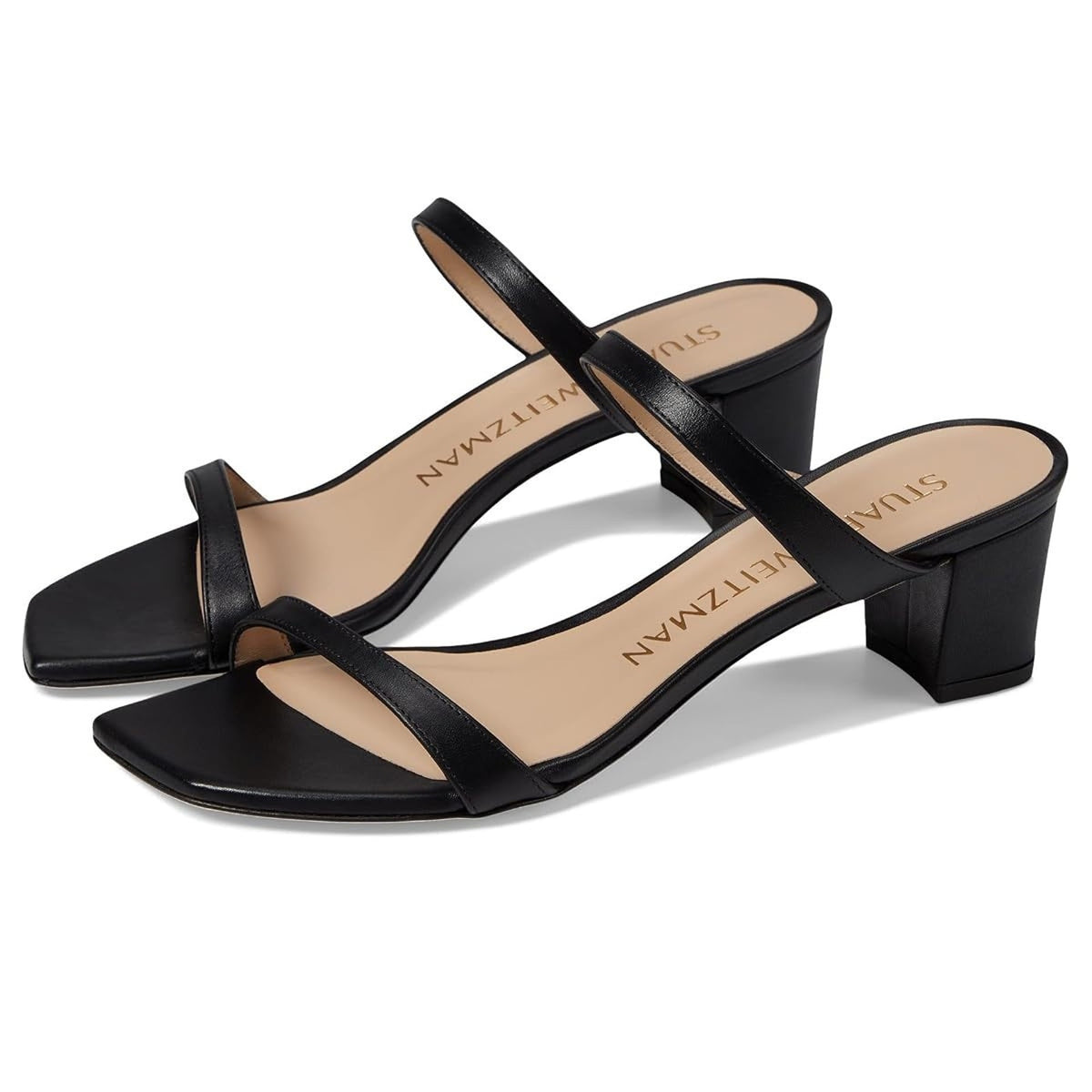 Stuart Weitzman Aleena 50 Block Women's Sandals Smooth Calf Leather Black 8