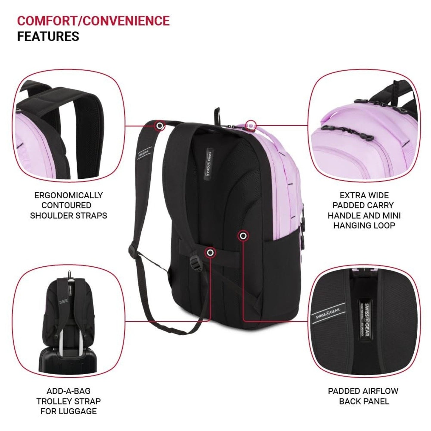SwissGear Versa Laptop Backpack, Pastel Lilac, 18.25"x12.5"x6.25" SWISSGEAR