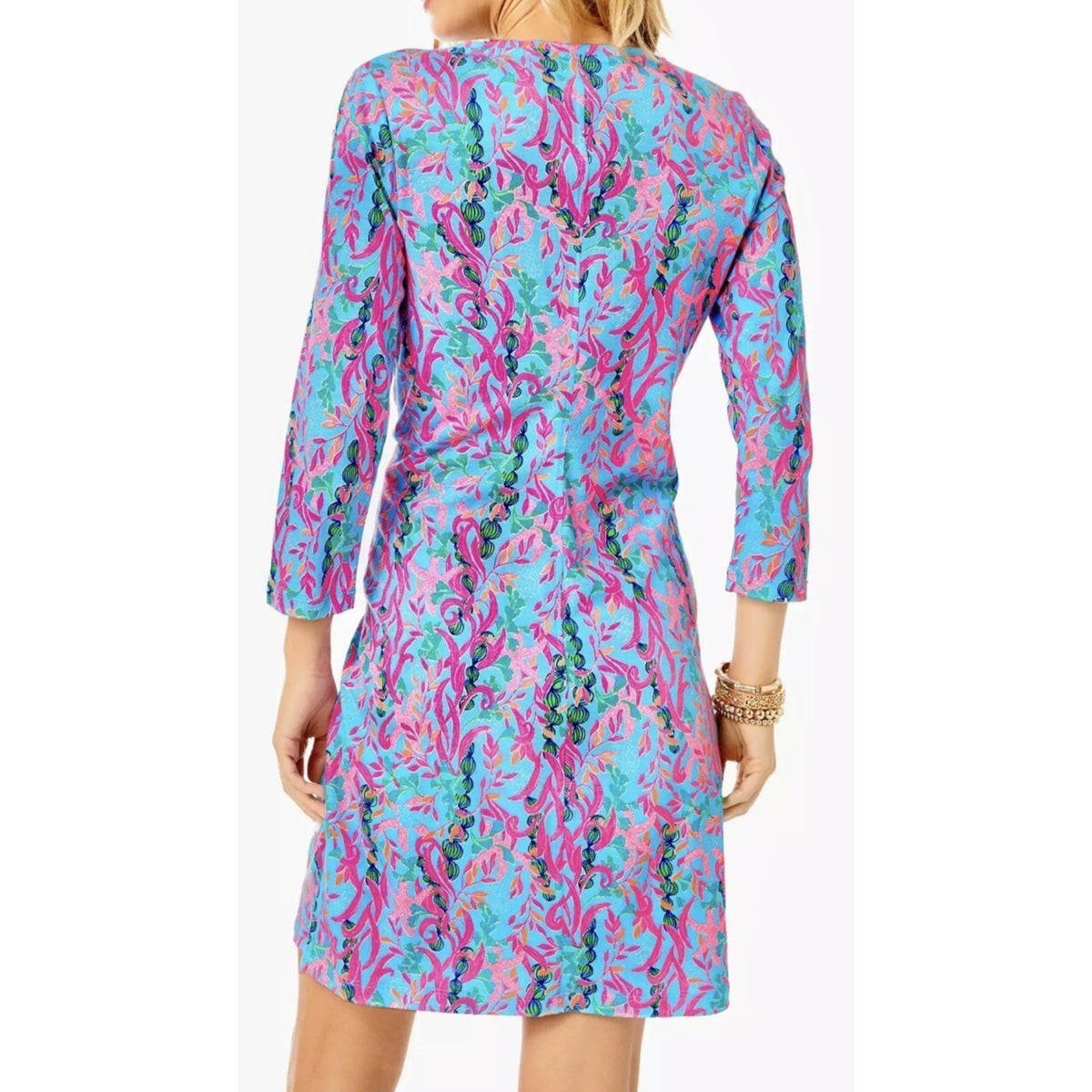 Lilly Pulitzer Tessa Multi Seaweed Samba Pima Knit V-Neck Shirt Dress Medium