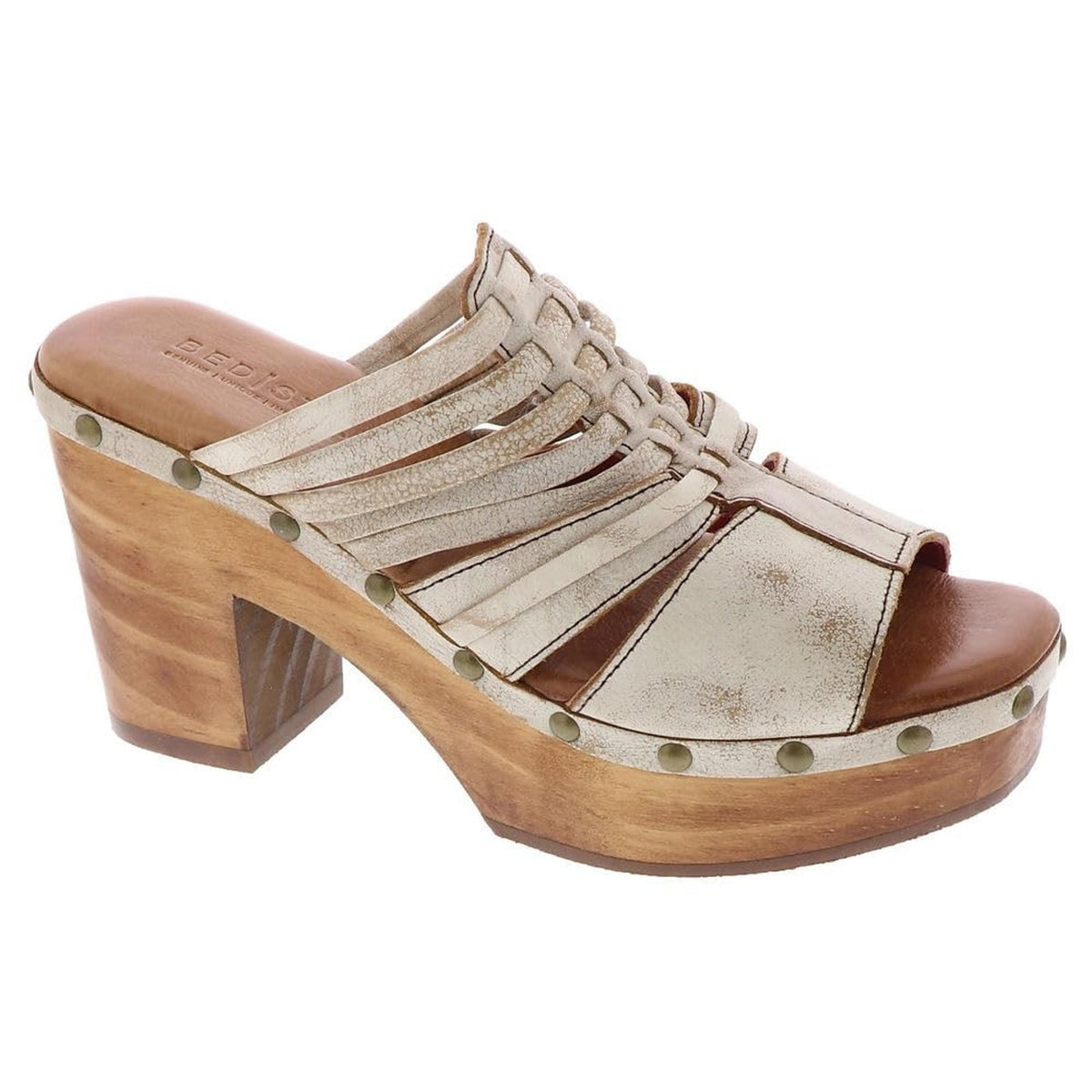 Bed Stu Shantel Womens Sandals White-Distressed Leather Woodgrain Heel 9.5 M