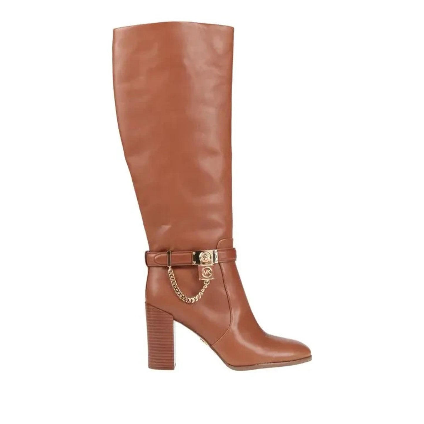 MICHAEL Michael Kors HAMILTON Embellished Leather Boot Heel Shoe Luggage 8 M
