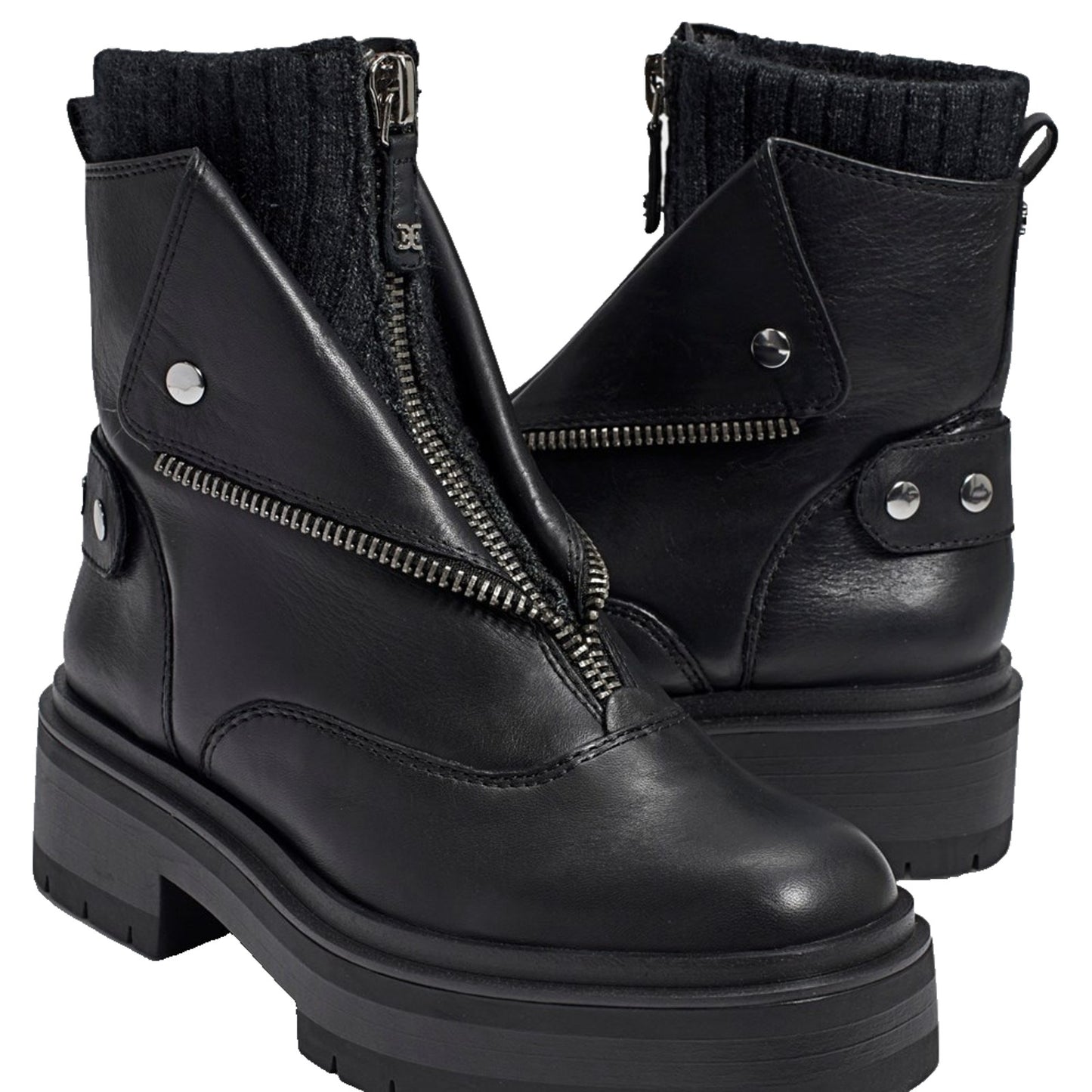 Sam Edelman Womens Linds Ankle Boots Lug Sole Center Zip Black Leather 9.5 M