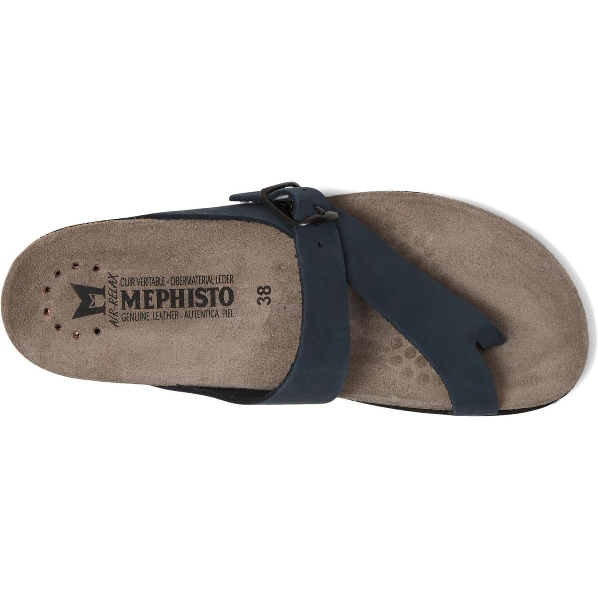 Mephisto Helen Womens Thong Sandals Metallic Navy Nubuck 10