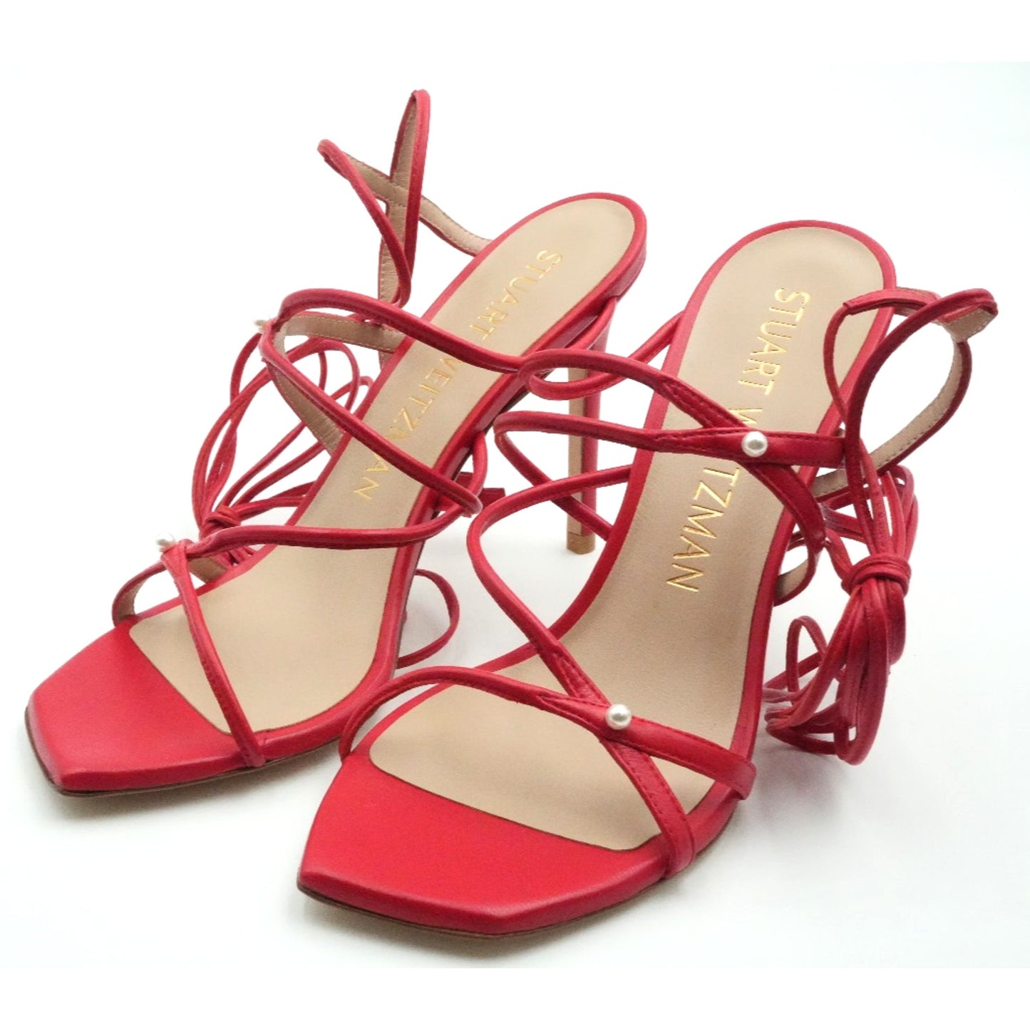Stuart Weitzman Astrid Red Leather Ankle Wrap Sandal Pumps Size 8.5 B