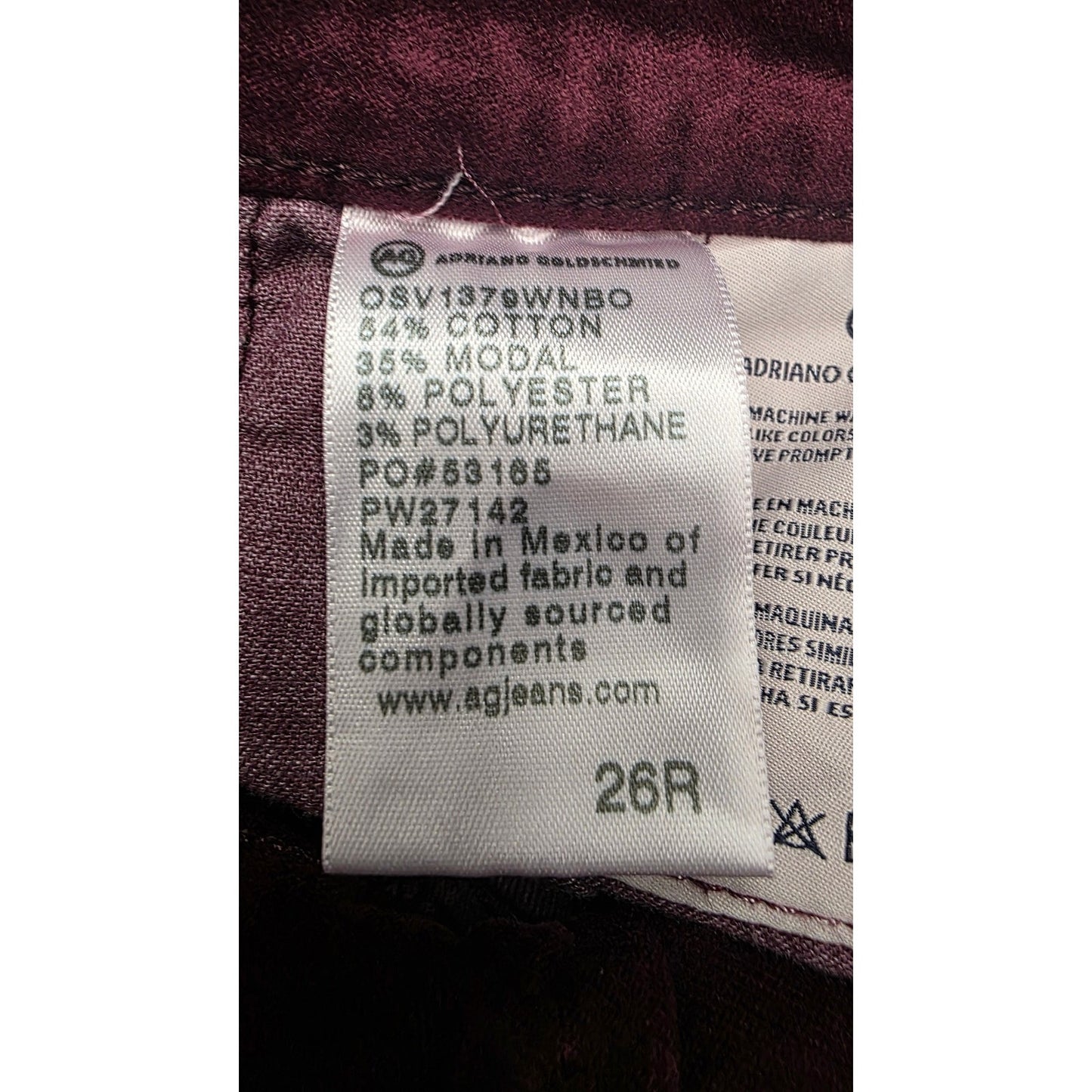 AG Adriano Goldschmied The Farrah Skinny High Rise Skinny Jeans Burgundy Size 26