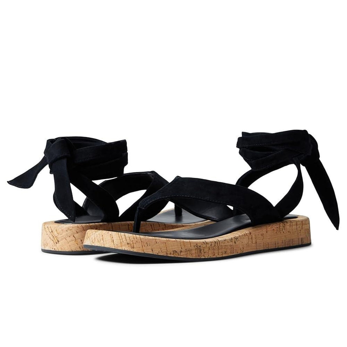 Aerosoles Francesca Women’s Black Thong Sandals Ankle Tie Cork Platform Suede 8