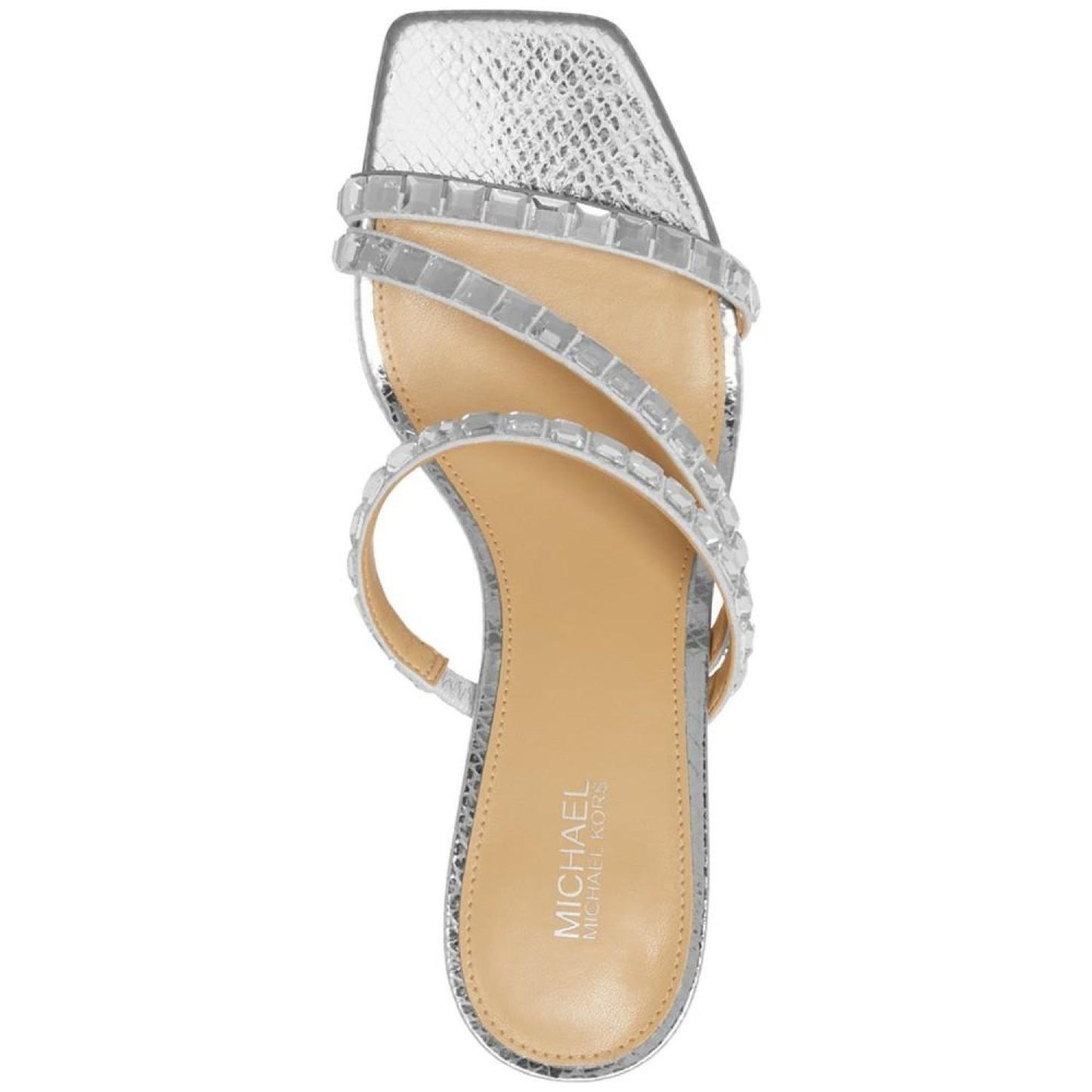 Michael Kors Women's Celia Embellished Kitten-Heel Slide Sandals Silver 8