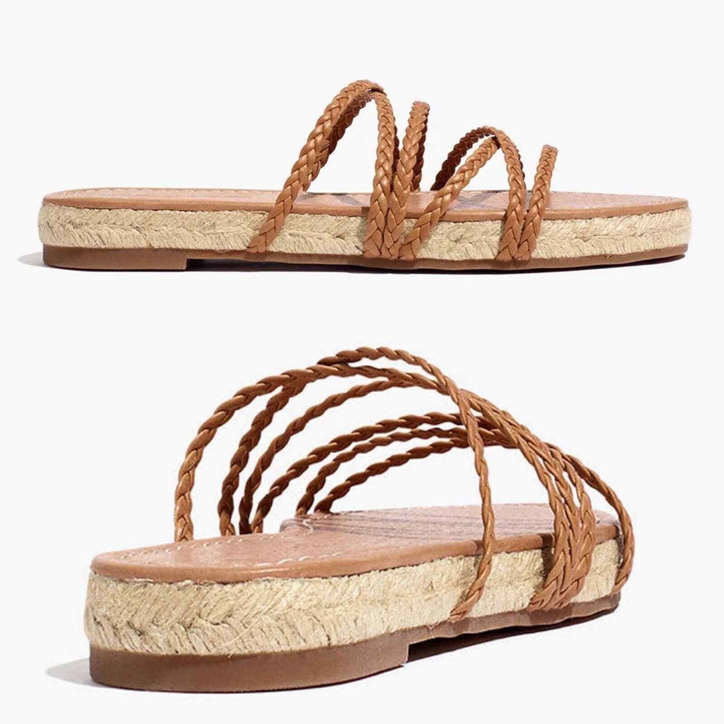 Madewell The Kathryn Espadrille Slide Sandal in Brown Leather Size 8 M Braided