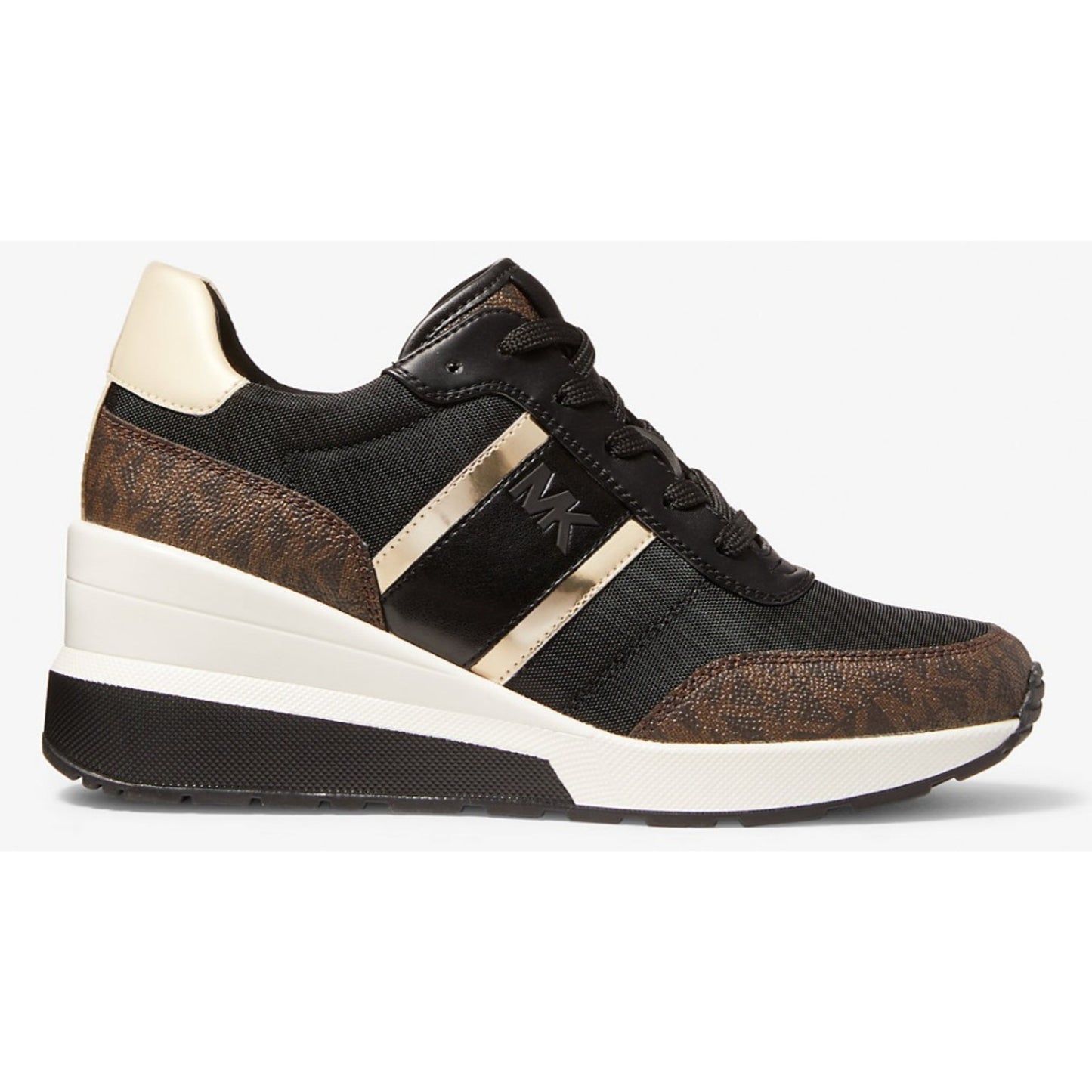 Michael Kors Women's Mabel Mixed-Media Trainer Black Brown Lace-Up 7 M