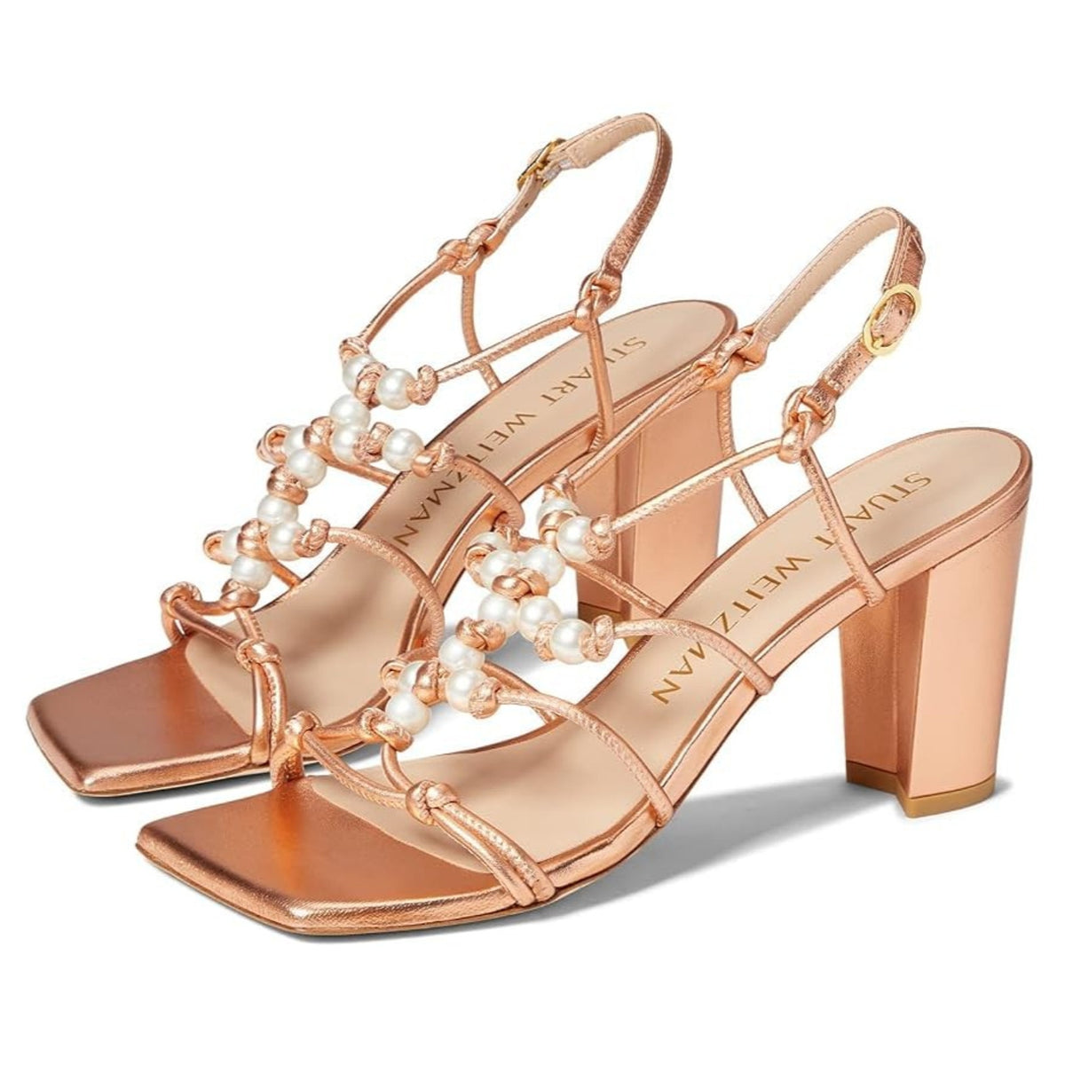 Stuart Weitzman Pearl Knot 80 Block Heel Sandal Mango 7.5
