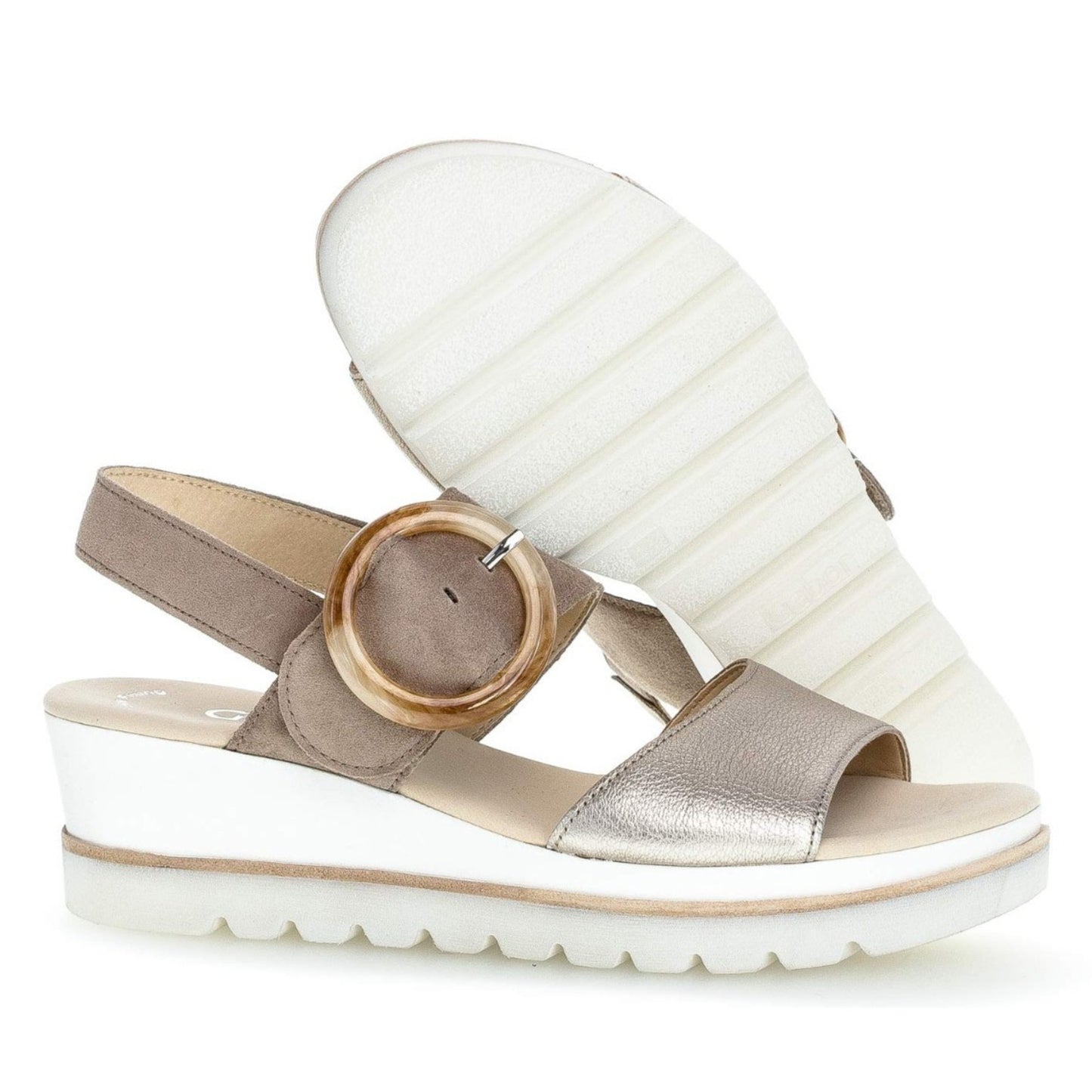 Gabor Women's 64.645 Puder Rabbit Leather Wedge Sandals Silver beige Size 8.5 M