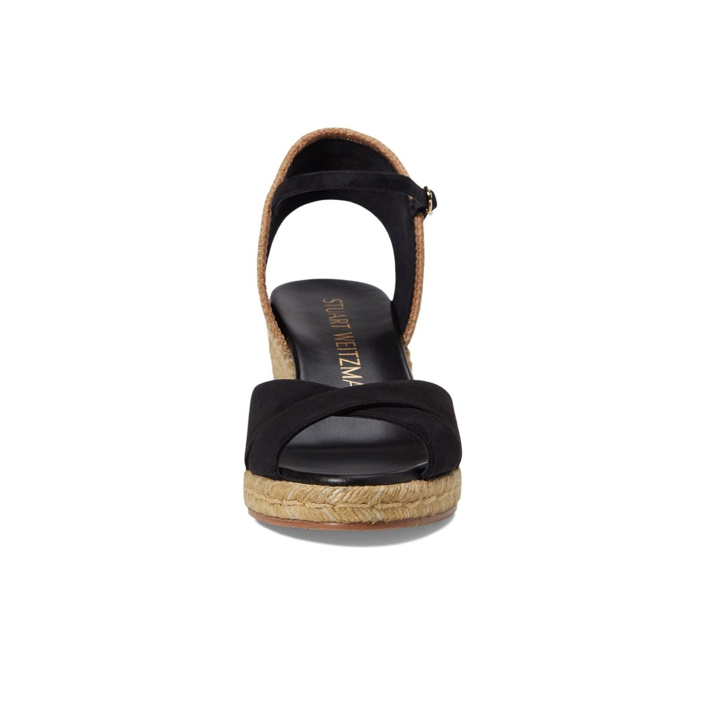 NEW Stuart Weitzman Black/Natural Suede Espadrille Wedge Sandals Strap 9.5