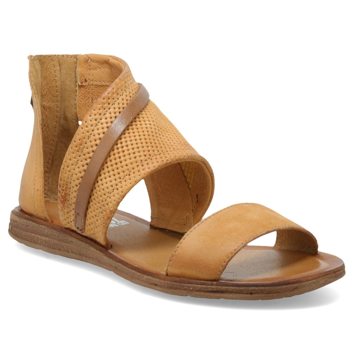Miz Mooz Leather Flat Back Zip Sandals Franca in Wheat Size 10 Us 41 Uk