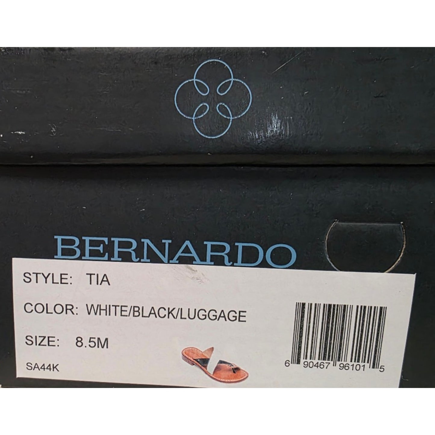Bernardo Tia Cross Leather Sandal White Black Luggage Size 8.5 M