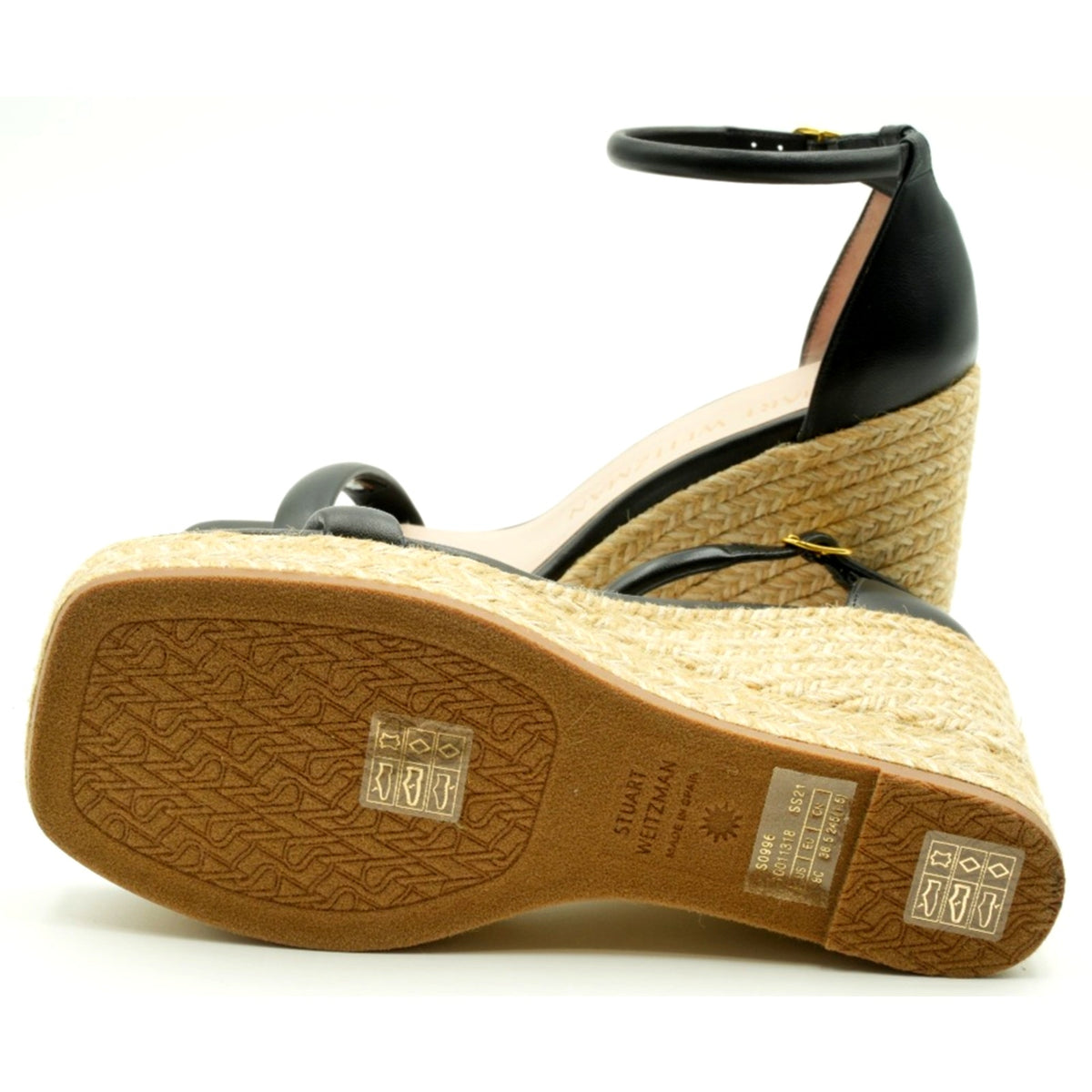 Stuart Weitzman Nudist Espadrille Women's Sandals Wedge Black leather 8 C Wide