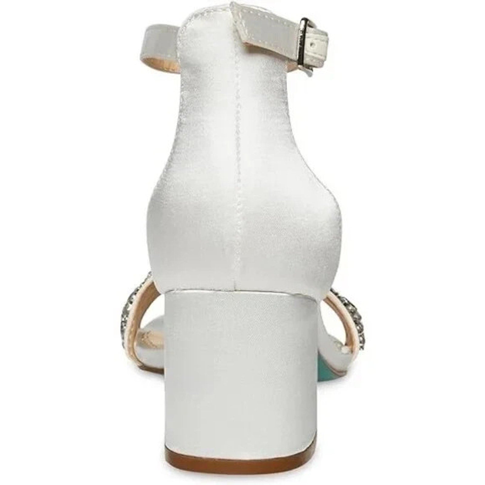 Betsey Johnson SB-Mel Block Heel Jeweled Satin Sandal Ivory Women 9M Betsey Johnson