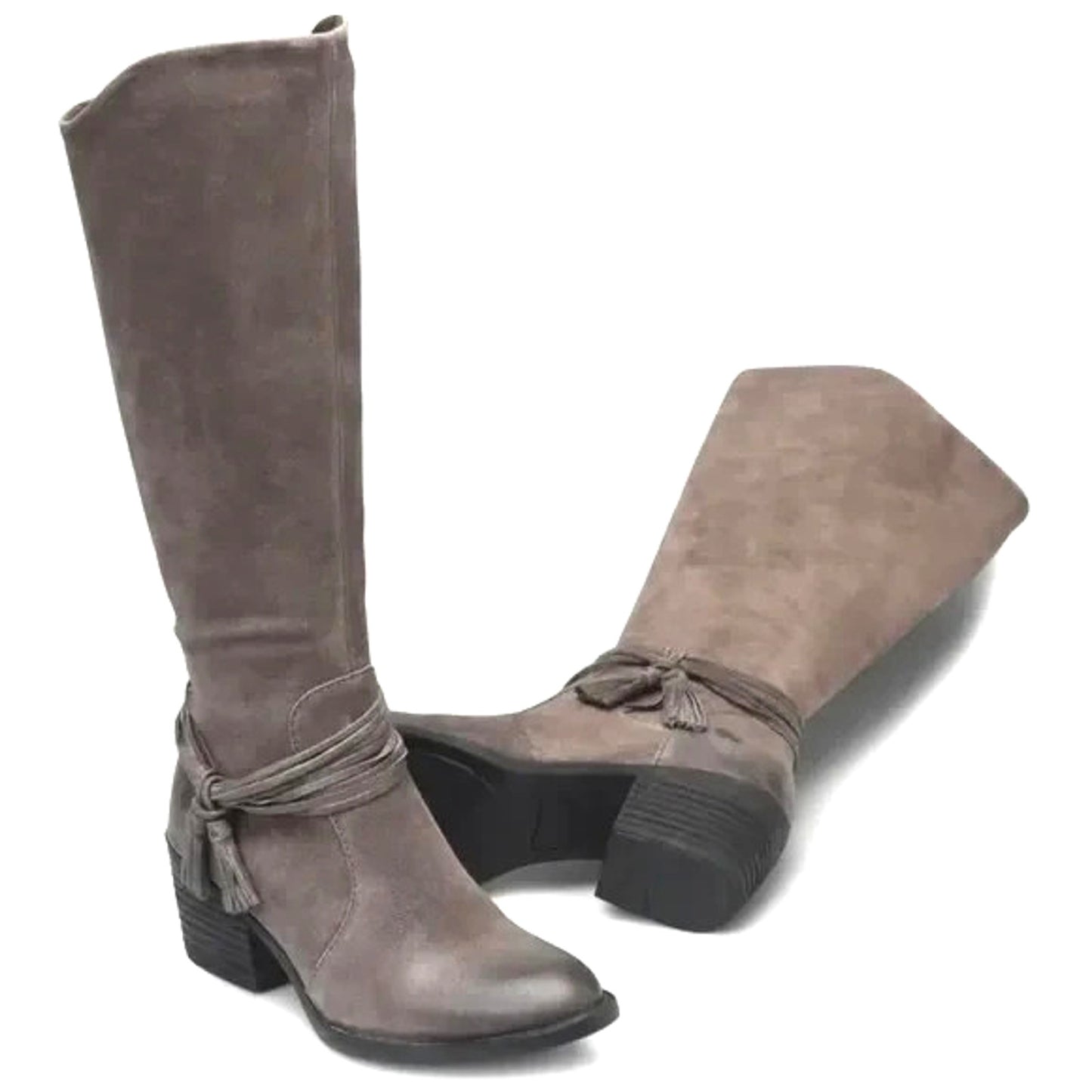BORN Womens Quinn Tassel Suede Leather Calf Comfort Boots Taupe 8.5 Medium