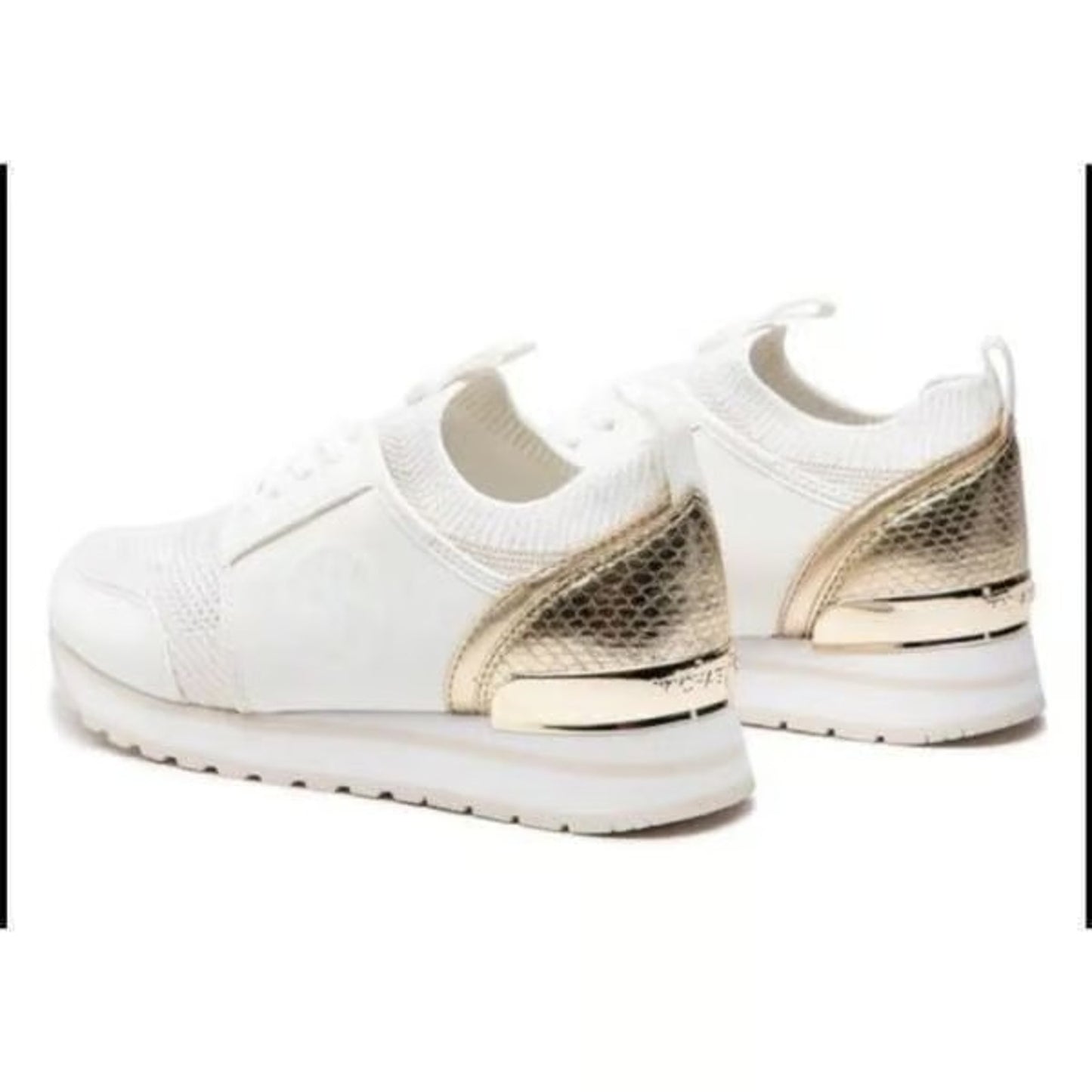 Michael Kors Dash Knit Trainer Sneakers Metallic Stretch Knit Pale Gold Size 9.5