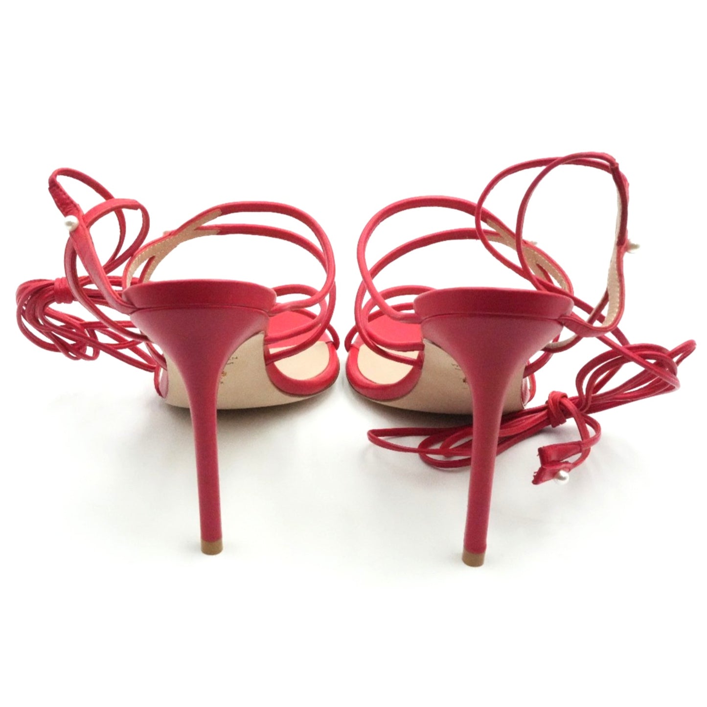 Stuart Weitzman Astrid Red Leather Ankle Wrap Sandal Pumps Size 8.5 B