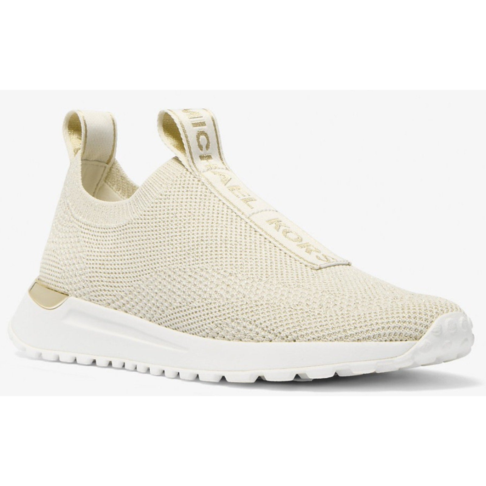 MICHAEL KORS women Bodie Knit Slip-On Sneaker stretched fabric Pale Gold 9 M Michael Kors