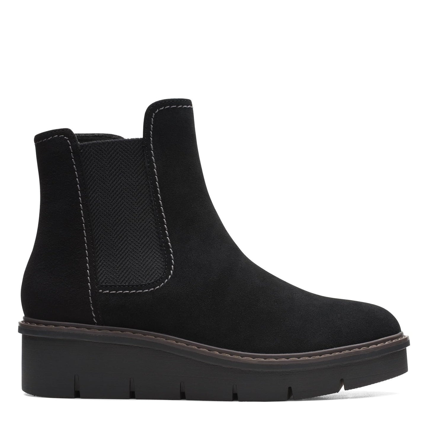 Clarks Airabell Style Ankle Boots Womens 8.5 M Wedge Zip Suede Black NEW