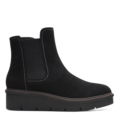 Clarks Airabell Style Ankle Boots Womens 8.5 M Wedge Zip Suede Black NEW