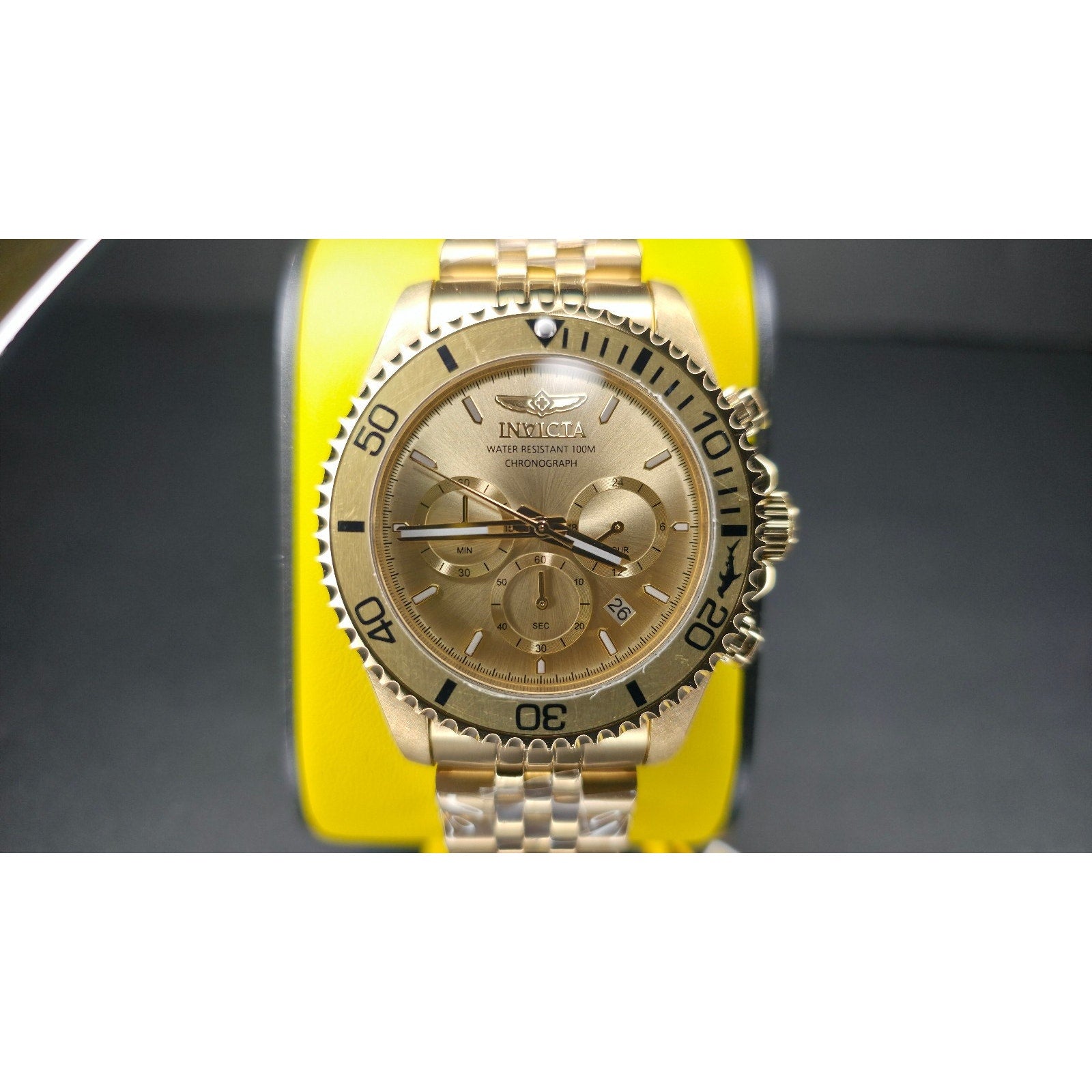 Invicta Pro Diver Titan Men's Luxury Watch Chrono Gold Dial - 43mm, Gold Invicta