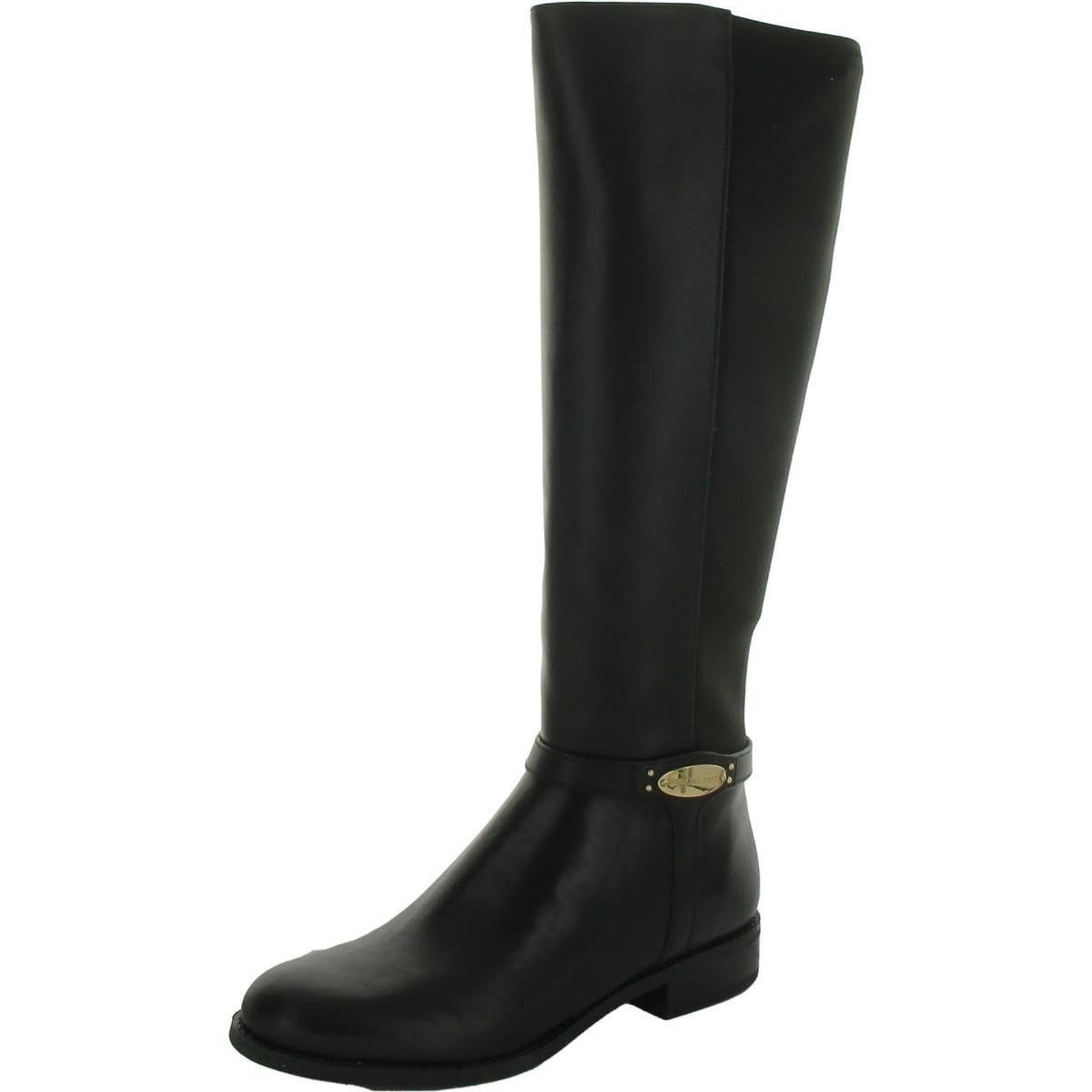 Michael Kors Women's Finley Leather and Logo Riding Boot Black Size 8.5 M Michael Kors