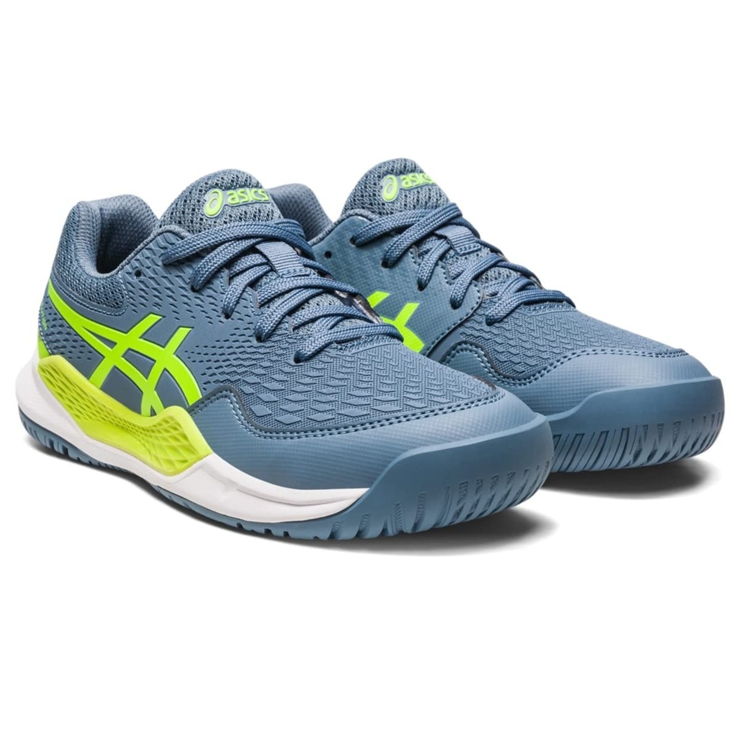 ASICS Gel-Resolution 9 Grade School Shoe, Steel blue /Hazard Green 7 M Big Kid