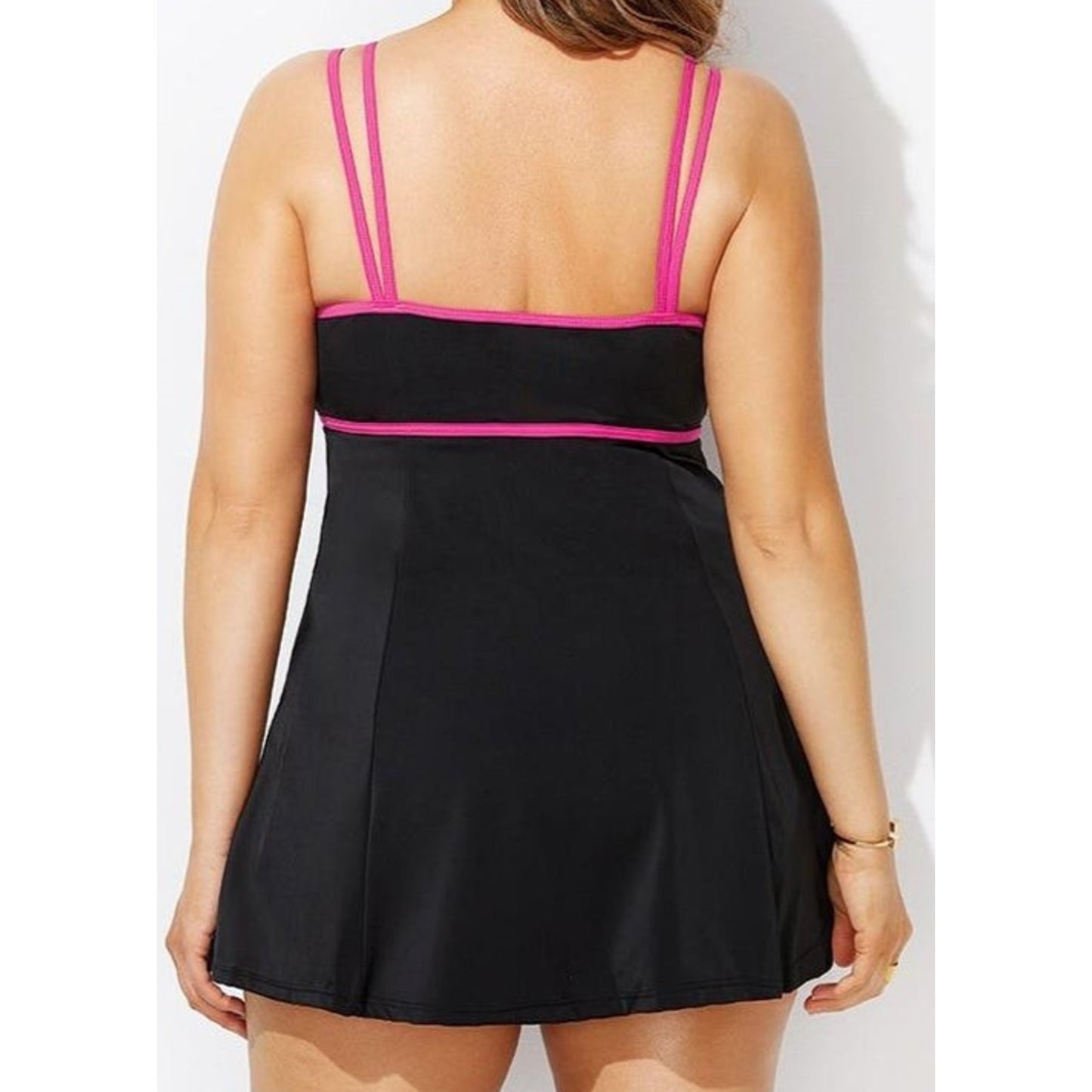 Love My Curves Women's One Piece Black Pink Dress Swimwear Size 16