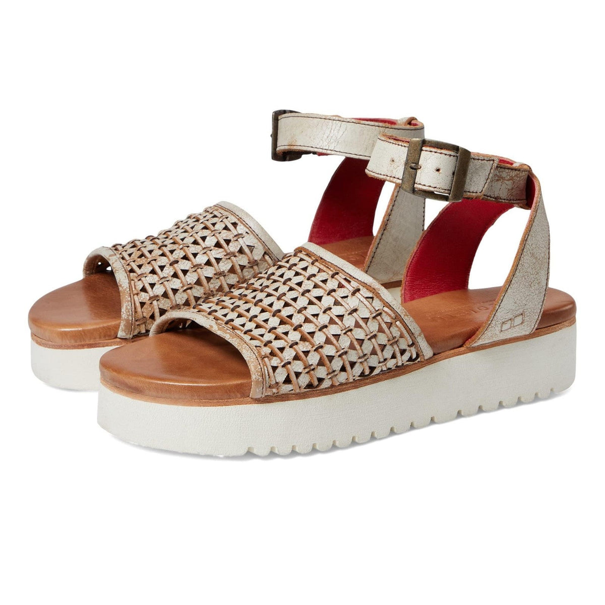 Bed Stu Brisa Womens Platform Sandals White Distressed Leather 9.5 Ankle Strap