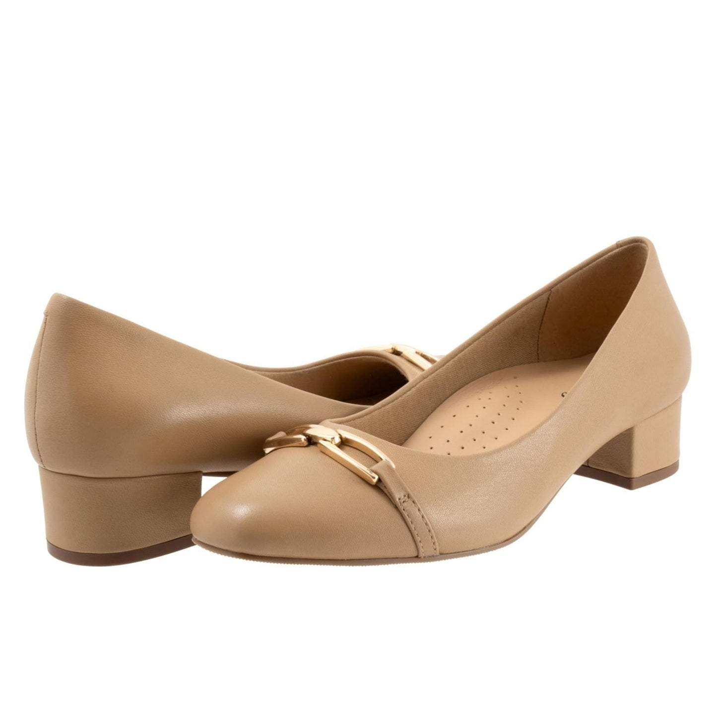 Trotters Dakota Womens Nude Leather Slip On Pumps Heels Shoes Size 8.5 Wide