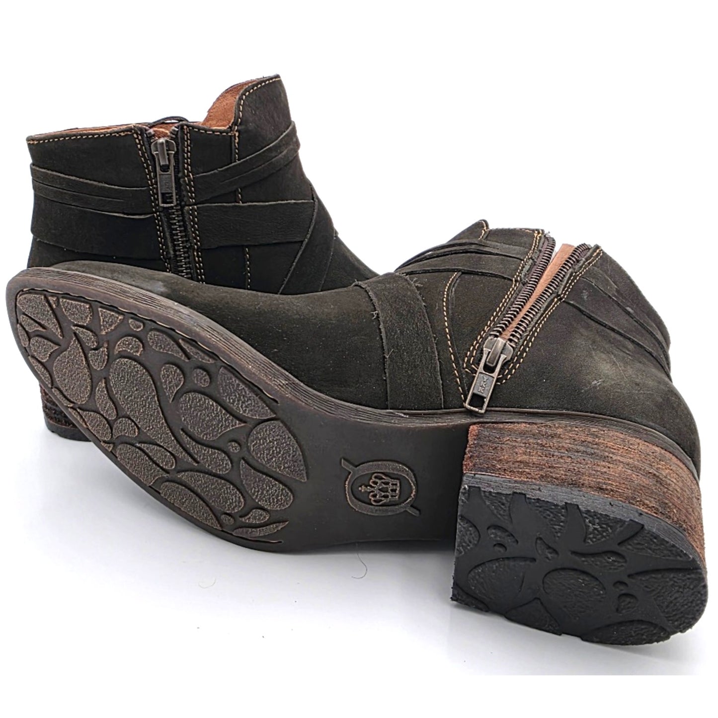 Born Montilla Womens 11 M Green Nubuck Leather Ankle Booties Tassel Strap Zip