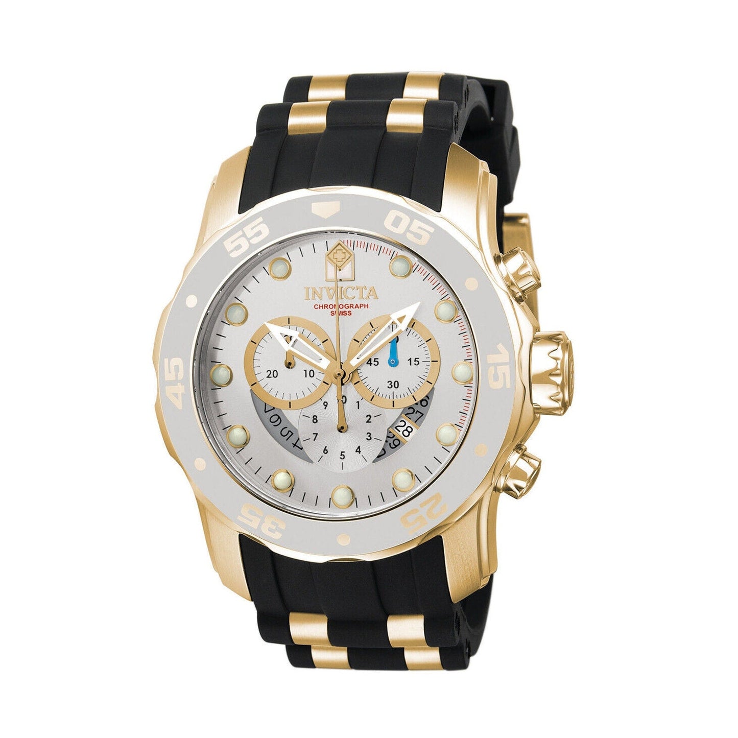 Invicta Men's Watch Pro Diver Scuba Chrono Silver Tone Dial Two Tone Strap Invicta