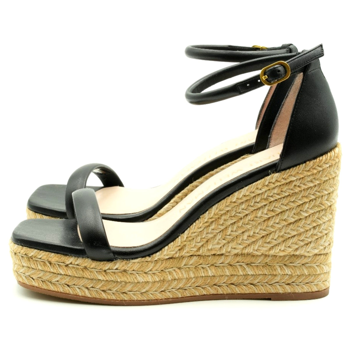 Stuart Weitzman Nudist Espadrille Women's Sandals Wedge Black leather 8 C Wide