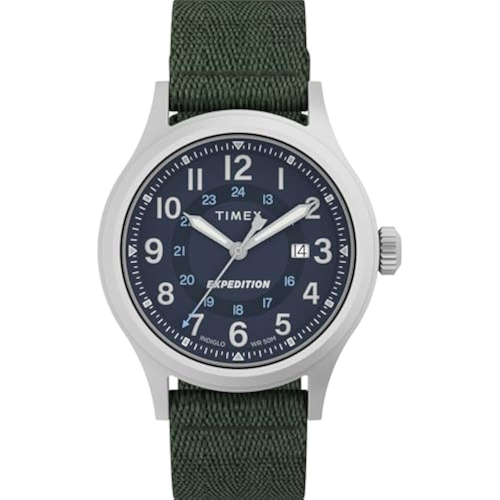 Timex Men's Expedition Sierra 40mm Watch Green Strap Blue Dial Silver-Tone Case Timex
