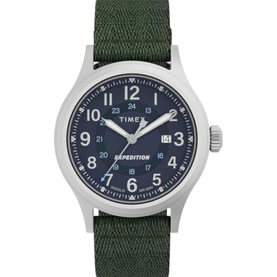 Timex Men's Expedition Sierra 40mm Watch Green Strap Blue Dial Silver-Tone Case
