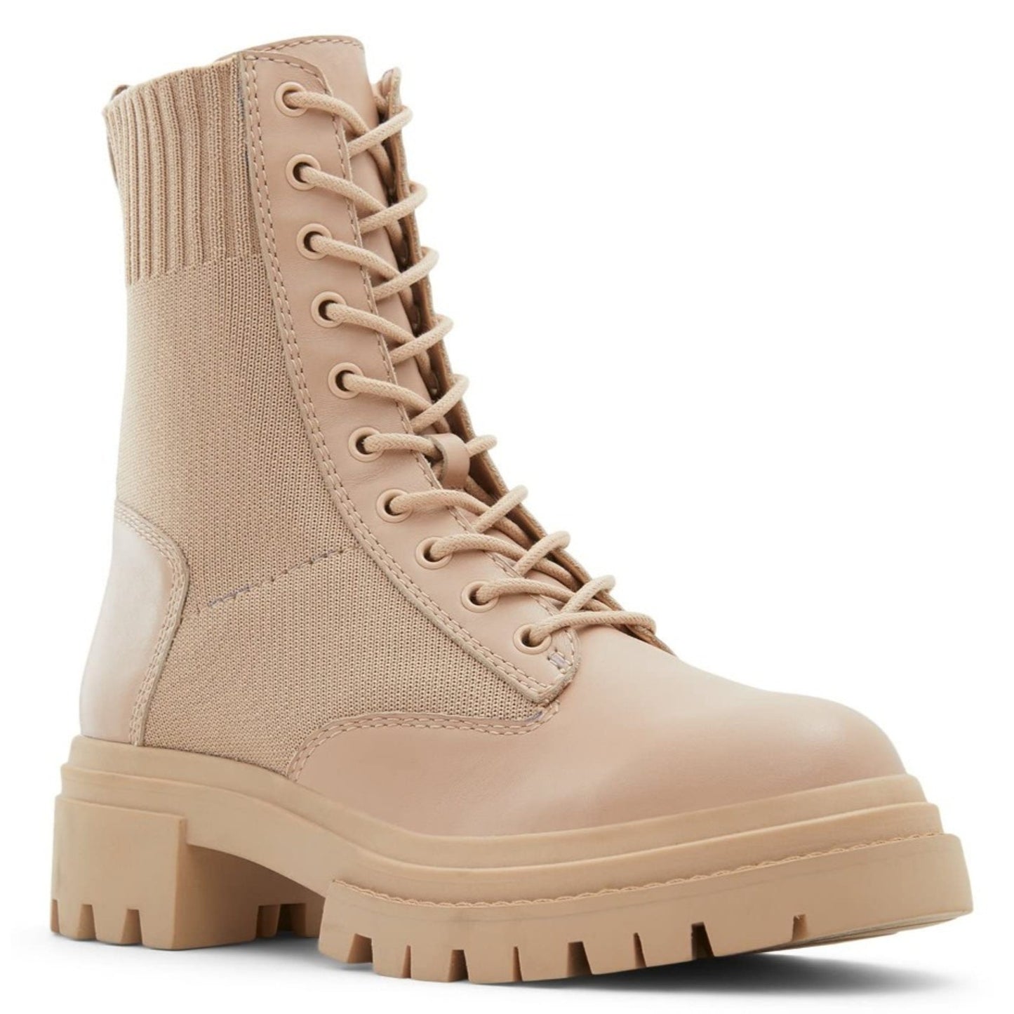 Aldo Reflow Combat Boots Womens Solid Bone Lace Up Leather & Fabric 8.5 M